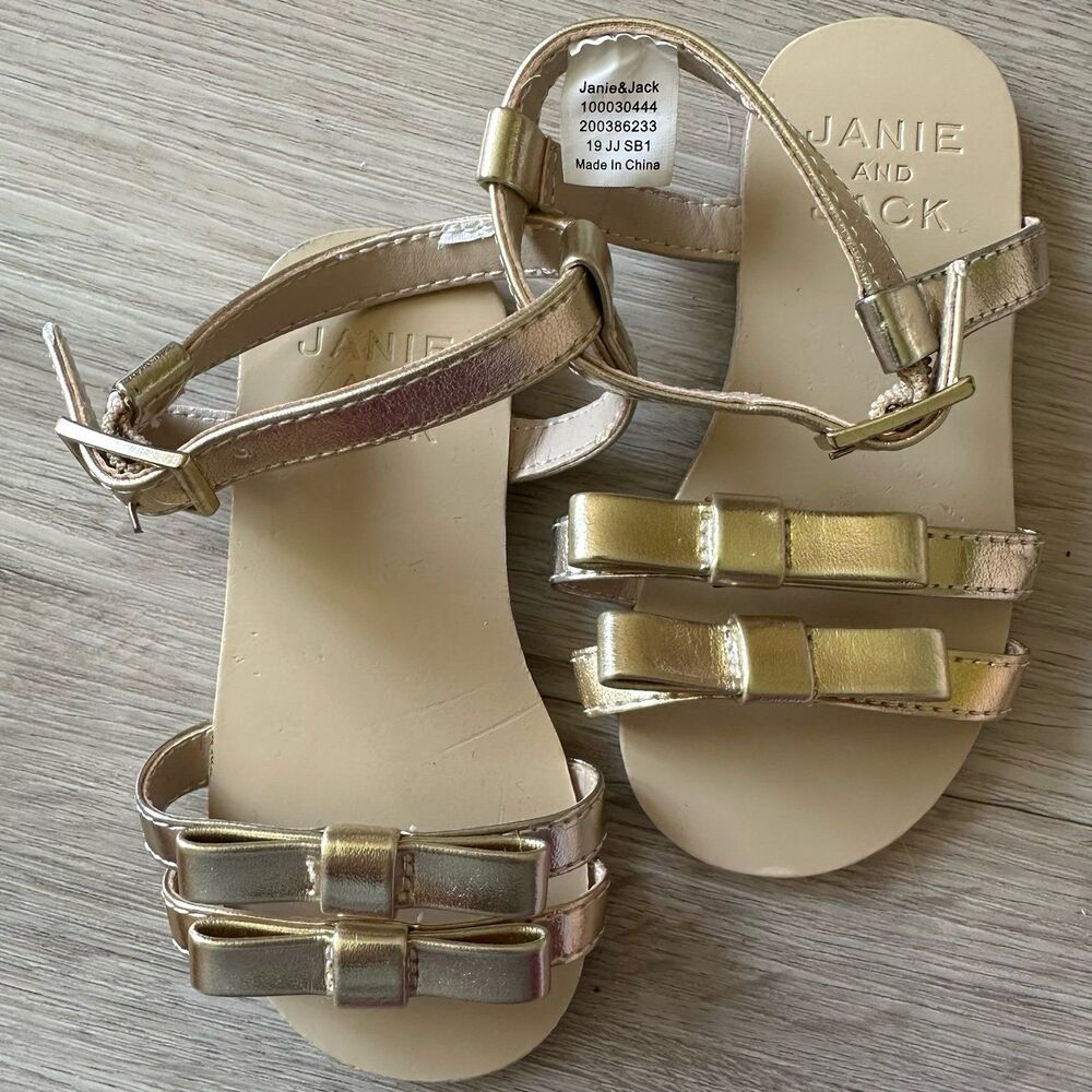 Janie & Jack Sunset Mood 2019 Gold Bow Sandals - Girls Size 5